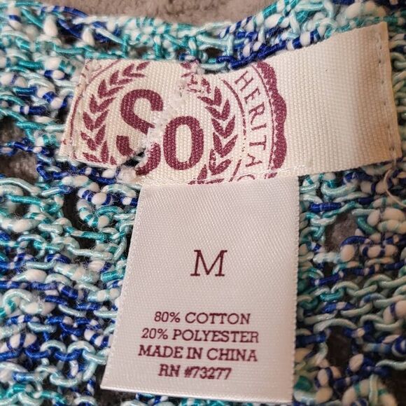 Asymmetrical crew neck water blue sleeveless crochet tank top M - Picture 7 of 7